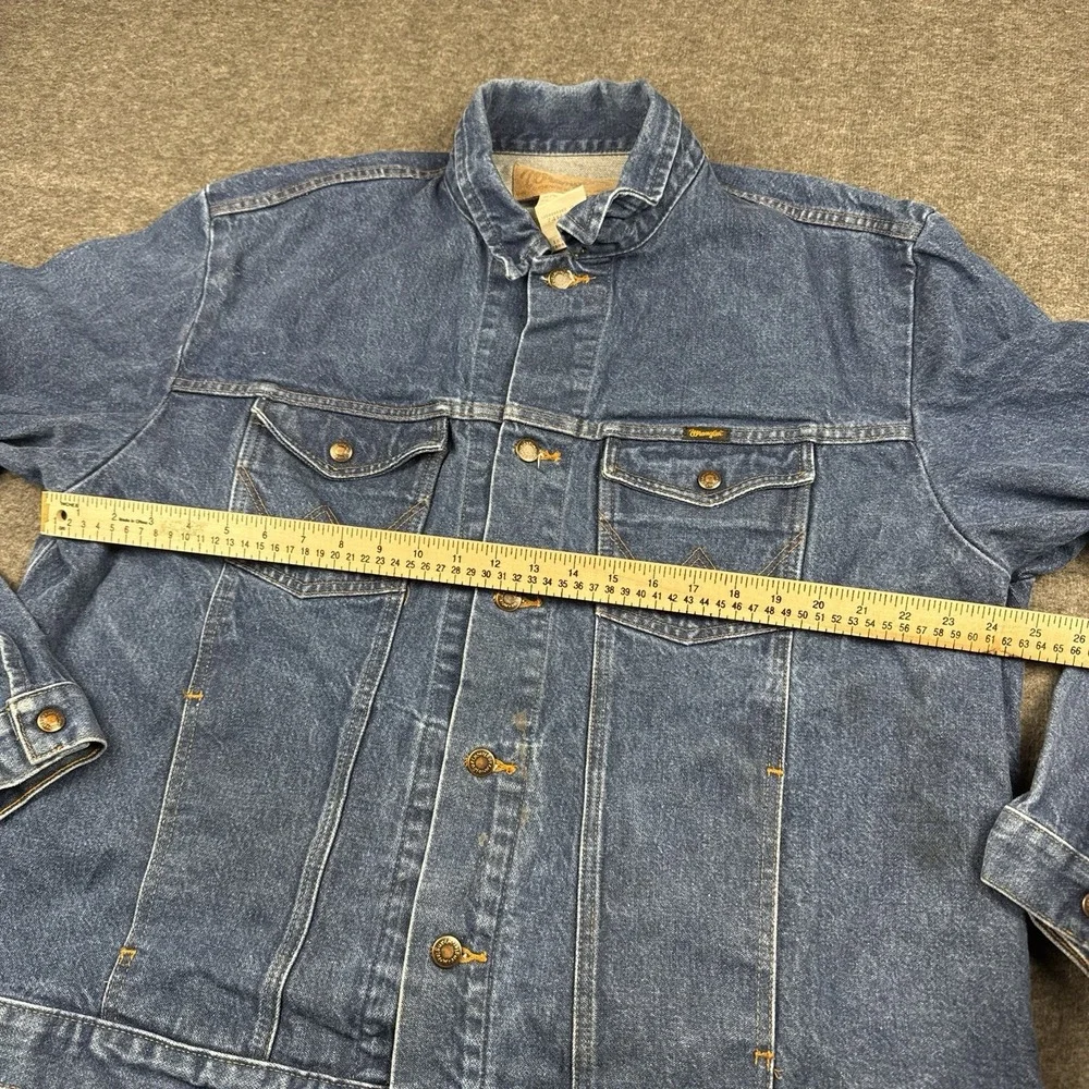 VTG Wrangler Jacket Mens 2XL XXL Jean Jacket Trucker Work Blue Button Distressed